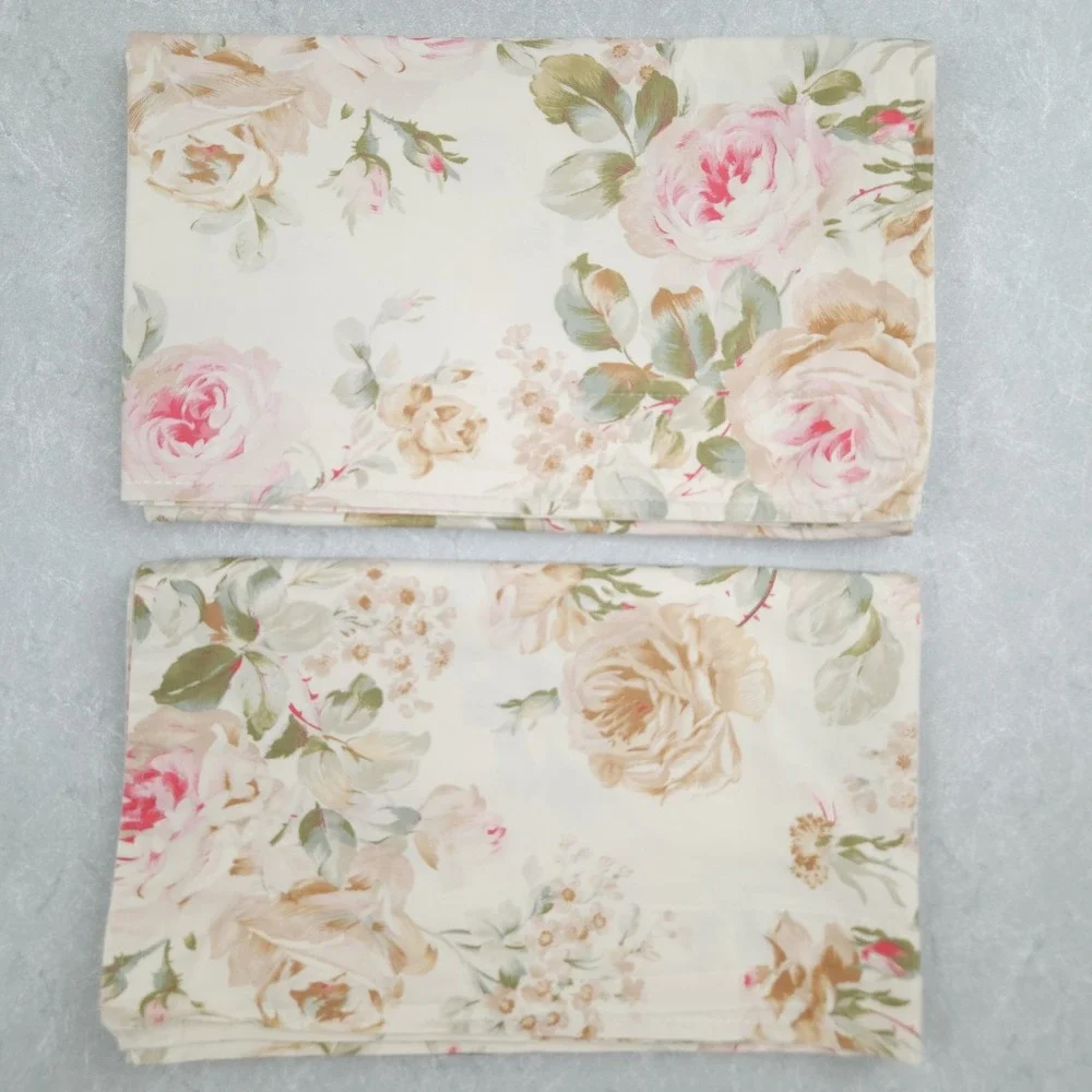 VTG Ralph Lauren Standard Sham Sateen Floral Flange Shabby Romantic Cottage 2pcs
